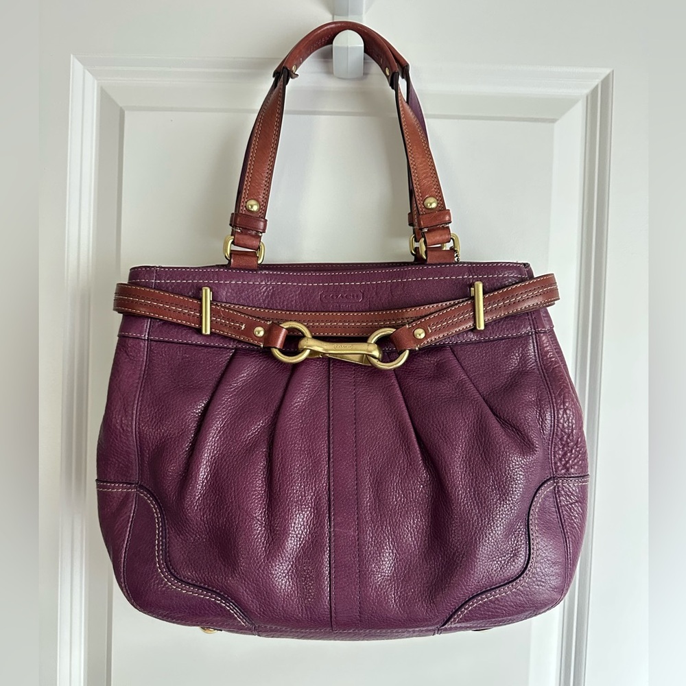 Coach purple leather Hampton shoulder bag with gold hardware EUC